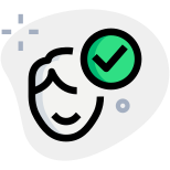 Verified face scan with checkmark logotype layout icon