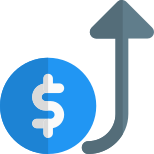 Dollar rise in international market with up direction arrow icon