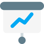Sales presentation on white board with line graph icon