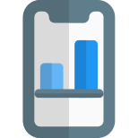 Bar chart shared online on smartphone logotype icon