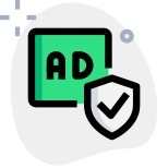 Privacy protected ads with shield badge layout icon