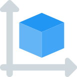 Three-dimensional cubic shape plotting of xy to see dimensions icon