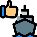 Thumbs up feedback for commercial cargo ship icon