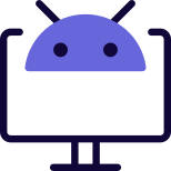 Computer connected Android software isolated on a white background icon