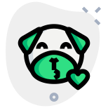 Pug dog emoji blowing kiss with heart icon