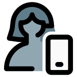 Single female user using web messenger on a smartphone icon