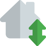 House transfer with up and down arrow isolated on a white background icon