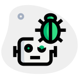 Bug in a robotic programming resolve with a patch isolated on a white background icon