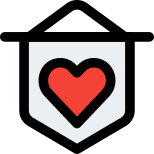 Heart shape on a flag representing peace and love icon