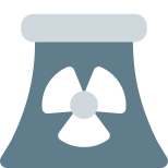 Nuclear power reactor with logo on cooling tower icon