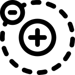 Negative charge on an atom with positively charged in center icon