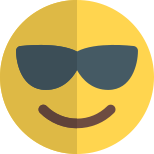 Cool smiling emoticon with sunshade shared on internet icon