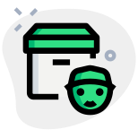 Delivery boy face with a cargo delivery box layout icon