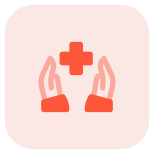 Health care professional with hands and plus logotype icon