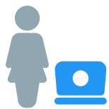 Businesswoman working online on a laptop computer icon