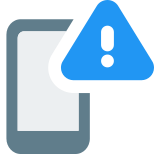 Mobile phone with triangular exclamation mark notification icon
