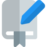 Drafting an editing the book with a pencil isolated on a white background icon