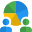 Co-workers presenting and comparing pie chart diagram icon