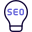 Seo ideas and innovation with lighting bulb isolated on a white background icon