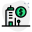 Commercial building with a dollar sign isolated on a white background icon