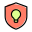 New startup concept with secure future - shield with bulb badge icon