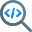 Search programming software with magnification glass logotype icon