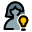 Female user with multiple ideas with lightning bulb logotype icon