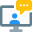 Online chat conversation with speech bubble in monitor icon