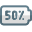 Fifty percent charged logotype isolated on white background icon