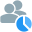 Sales team building up a pie chart data analysis icon