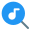 Magnifying glass Logotype for searching music online icon