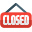 Closed sign board hanging at shopping mall door icon