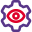 Eye in setting cog wheel isolated on white background icon