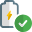 Battery full indication logotype with tick mark logotype icon