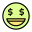 Lottery winning facial expression with dollar symbol in eyes icon