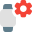 Smartwatch internal setting with cogwheel logotype isolated on white backgsquare, icon