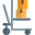 Hand-held pallet material handling unit with boxes loaded icon