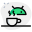 Android bot with a coffee cup isolated on a white background icon