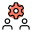 Cog wheel logotype with multiple user chat room setting icon