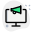 Computer broadcasting message online with megaphone logotype icon