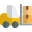 Heavy material handling forklift vehicle with boxes up icon