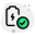 Battery full indication logotype with tick mark logotype icon