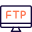Desktop computer connected to FTP server for data file transfer icon