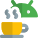 Android bot with a coffee cup isolated on a white background icon