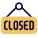 Closed restaurant sign board hanging at door icon