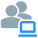 Multiple user online on a laptop computer icon