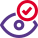 Verified eye scan with tick mark status icon