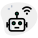 Robot with wireless internet connectivity signal isolated on a white background icon