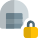 Locked storage warehouse with padlock logotype layout icon