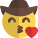 Baby with cowboy hat blowing kiss with heart icon